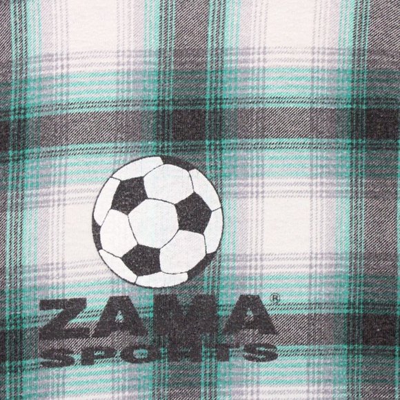 Vintage Zama Sports Shirt Mens Gray Plaid Short Sleeve Soccer Ball Graphic USA X - Picture 7 of 12